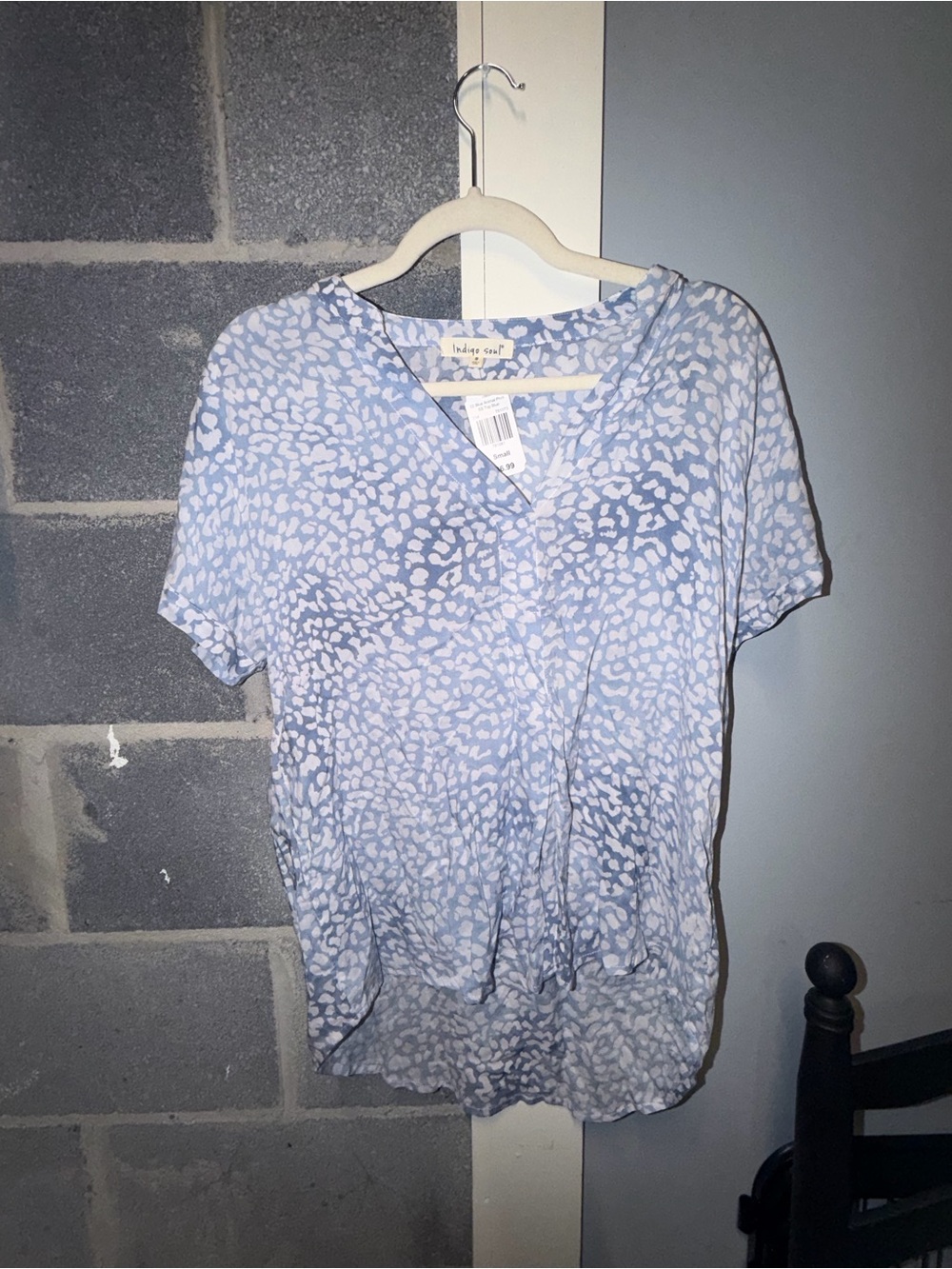 indigo soul Light Blue Animal Print V-Neck Short Sleeve Top